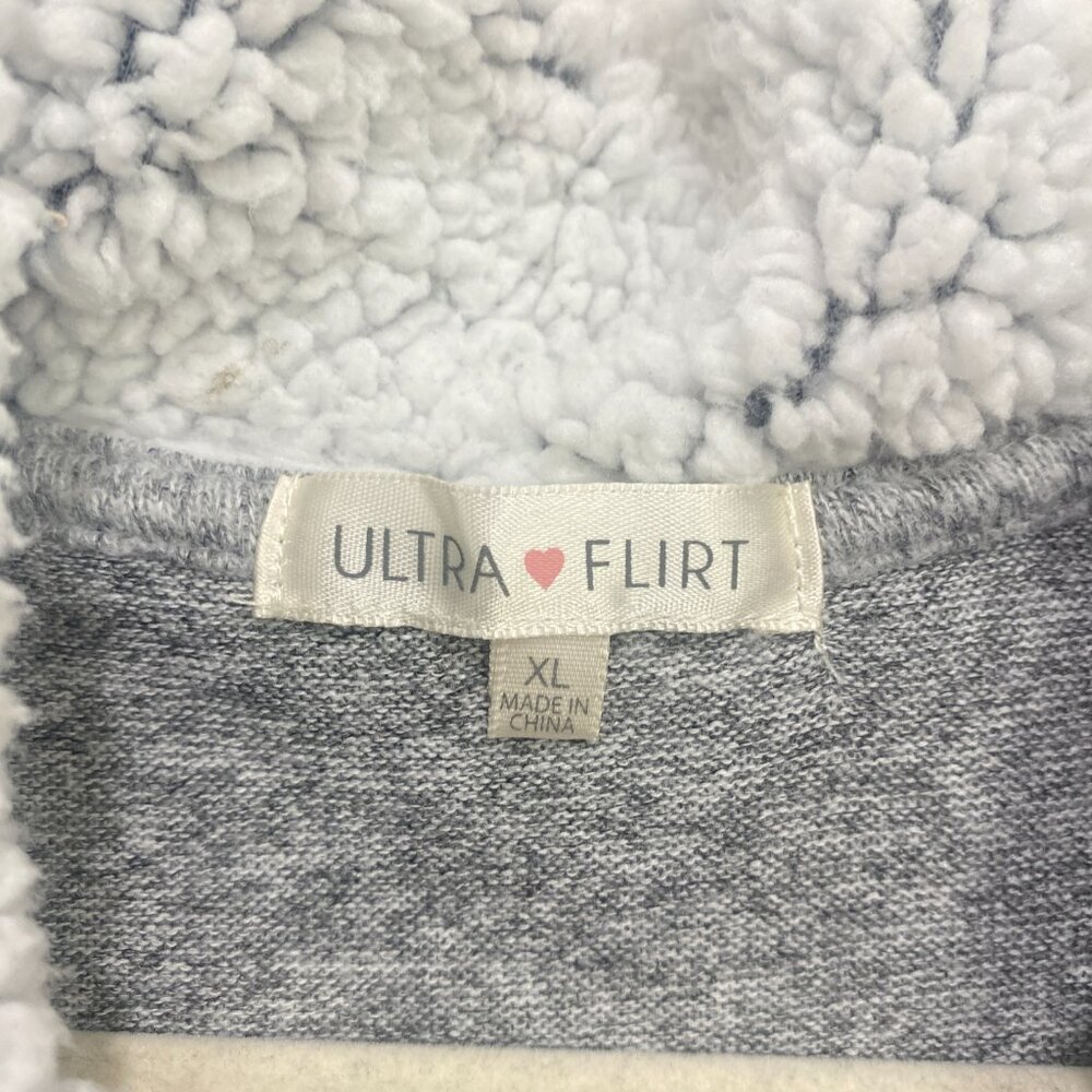 Ultra Flirt Pullover Sweatshirt Sherpa Collar Button Up Grey XL - Picture 6 of 6
